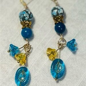 Elegant Blue and Yellow Dangle Earrings
